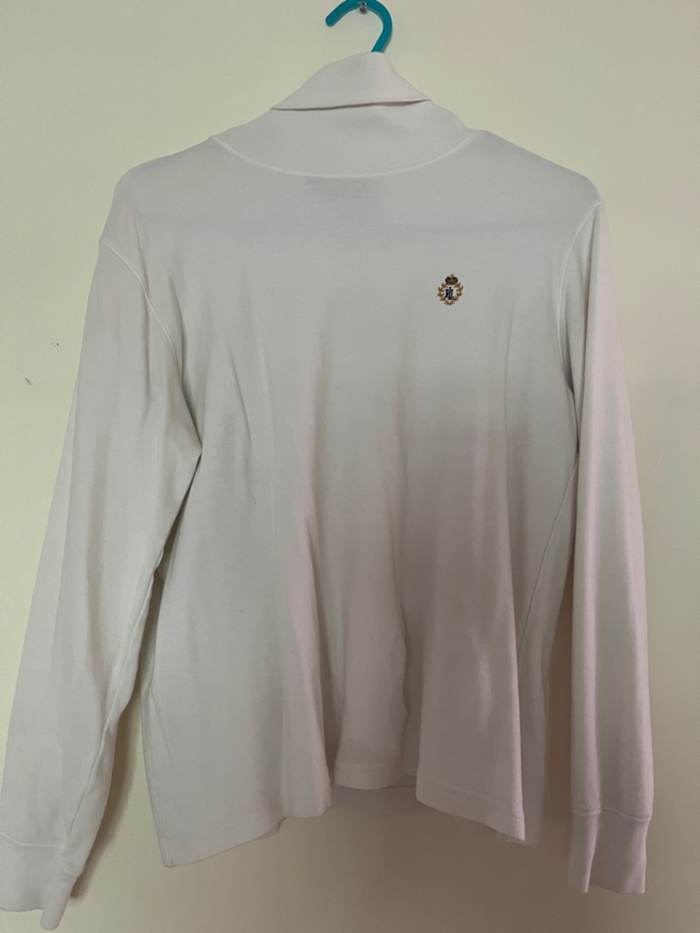 White Long Sleeve Polo Top with Small Crest